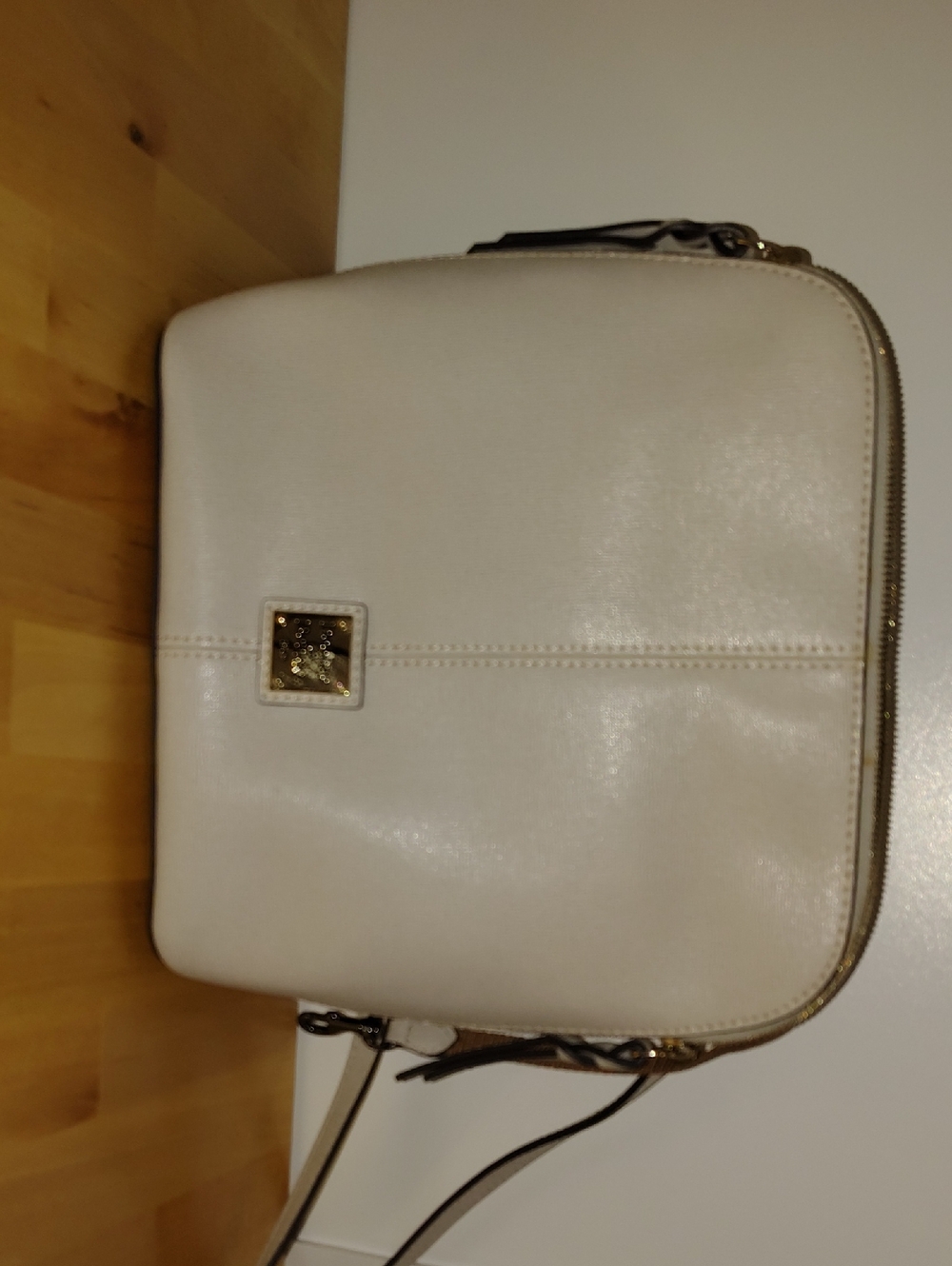 Dooney & Bourke Cream Crossbody Shoulder Bag, Red Interior & Gold Accents